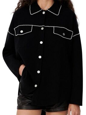 Maje Memise Cardigan Sweater Black Size 2 Medium Studded